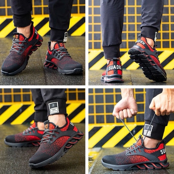 SUADEX Steel Toe Sneakers Women’s 7 Men 5.5 Red Black Work Safety Slip Resistant - Picture 9 of 9